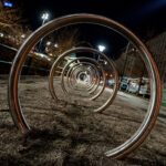 Beautiful shot of a bike rack perspective in the evening
